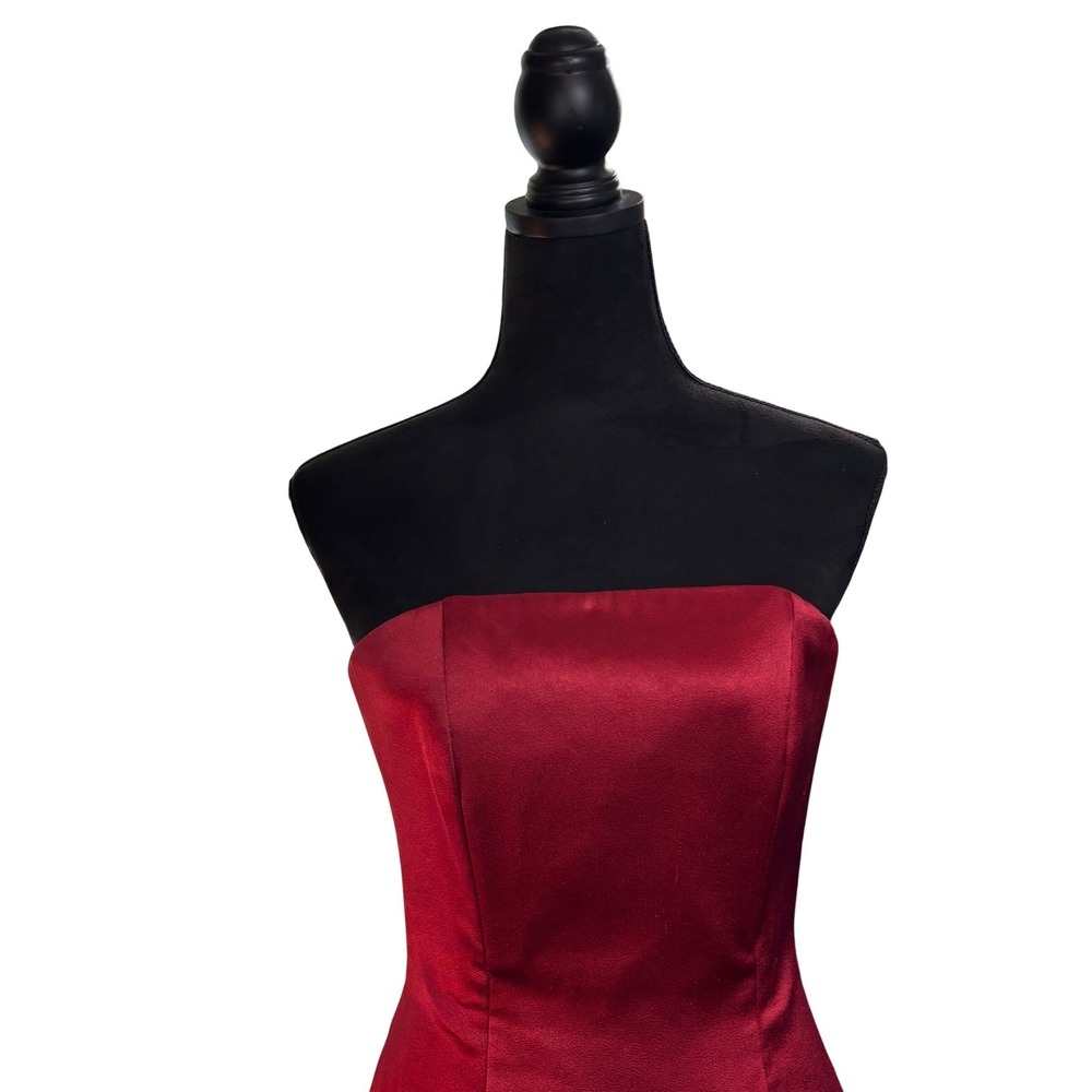 Alice + Olivia Ruby Red Satin Strapless High-Low Ruffle Gown Dress Size‎ 4 - Picture 5 of 16